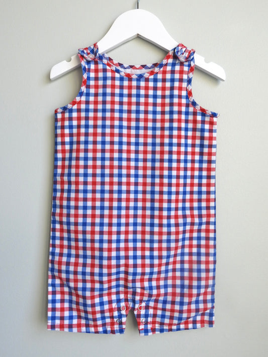 Crown & Ivy Baby Red Blue Checked Romper 18M