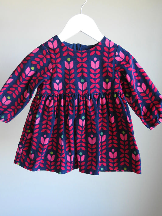 Jacadi Multicolor Pink Navy Floral Corduroy Dress 18M