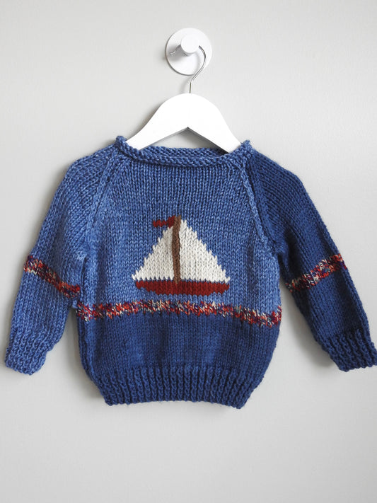 Vintage Handmade Blue Sailboat Sweater 12-18M