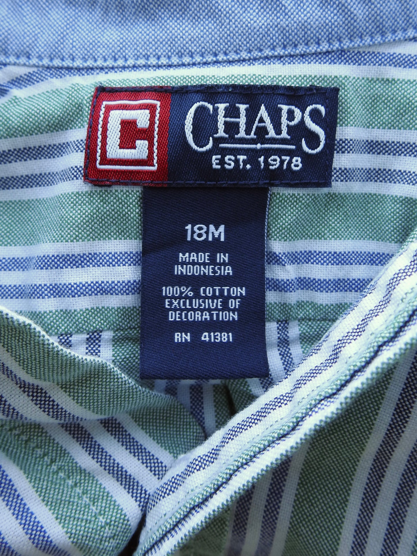 Chaps Green Button Down Shirt 18M