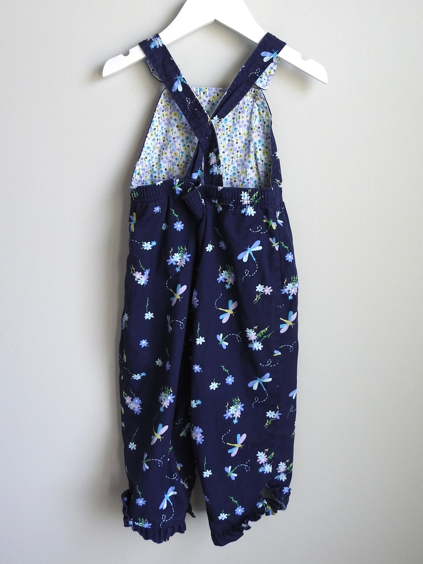 Vintage 2001 Gymboree Navy Floral Overalls 18-24M