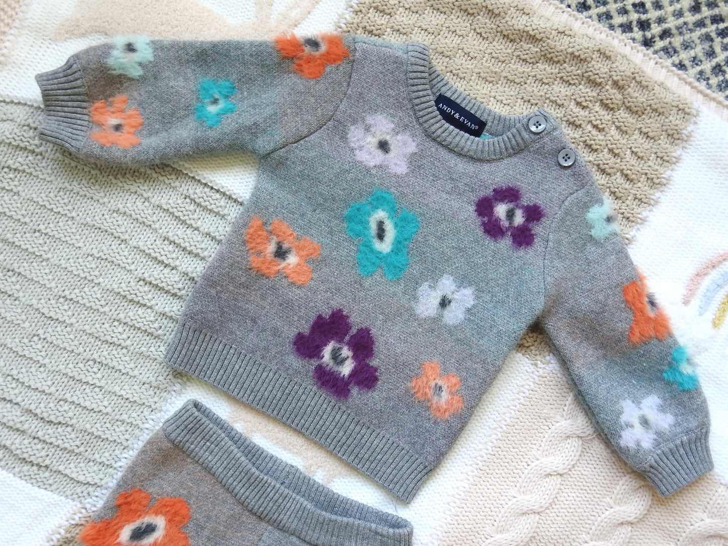 Andy & Evan Gray Floral Sweater Set 3-6M