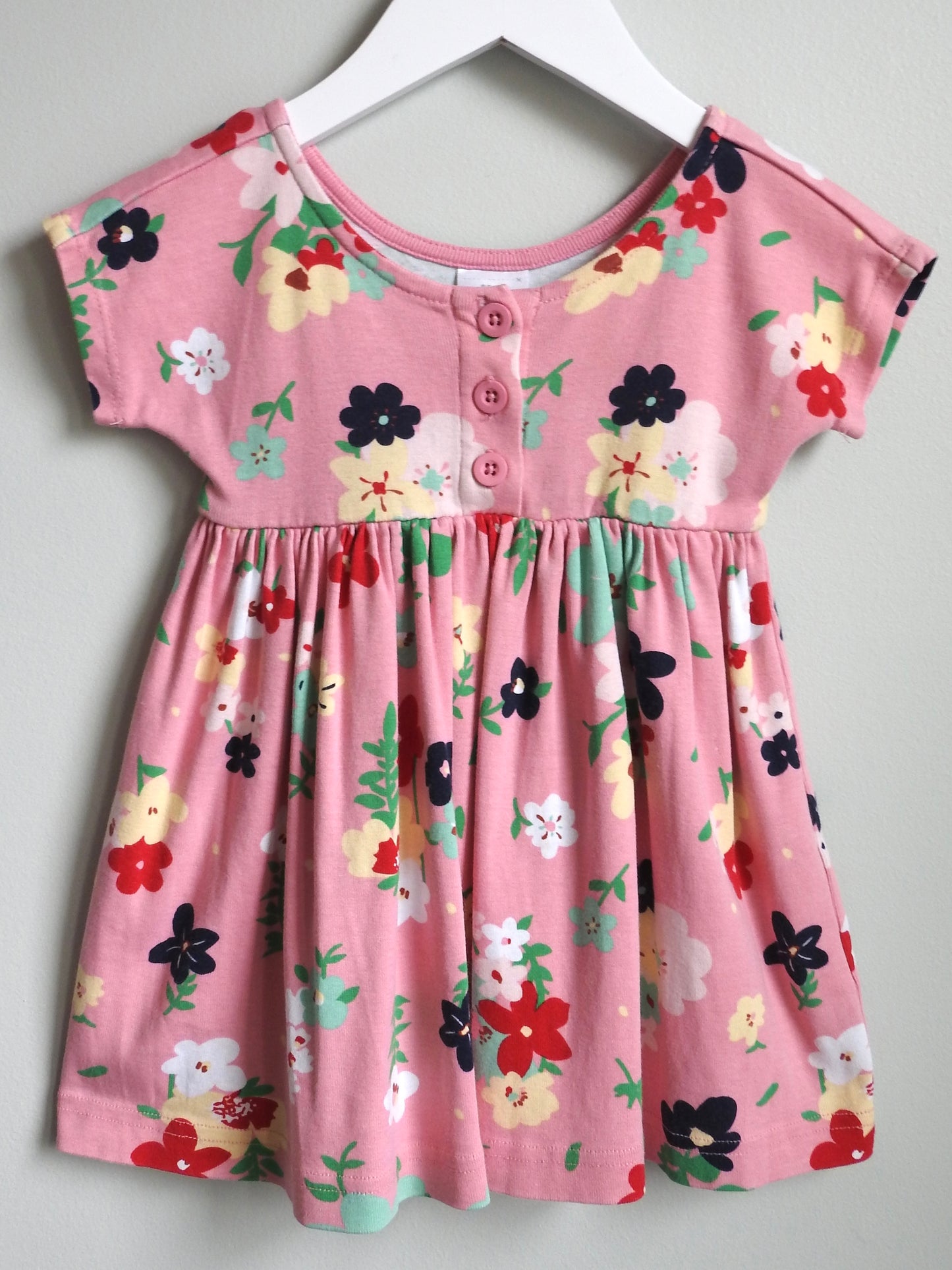 Vintage 90s/00s Hanna Andersson Pink Floral Play Dress 2Y