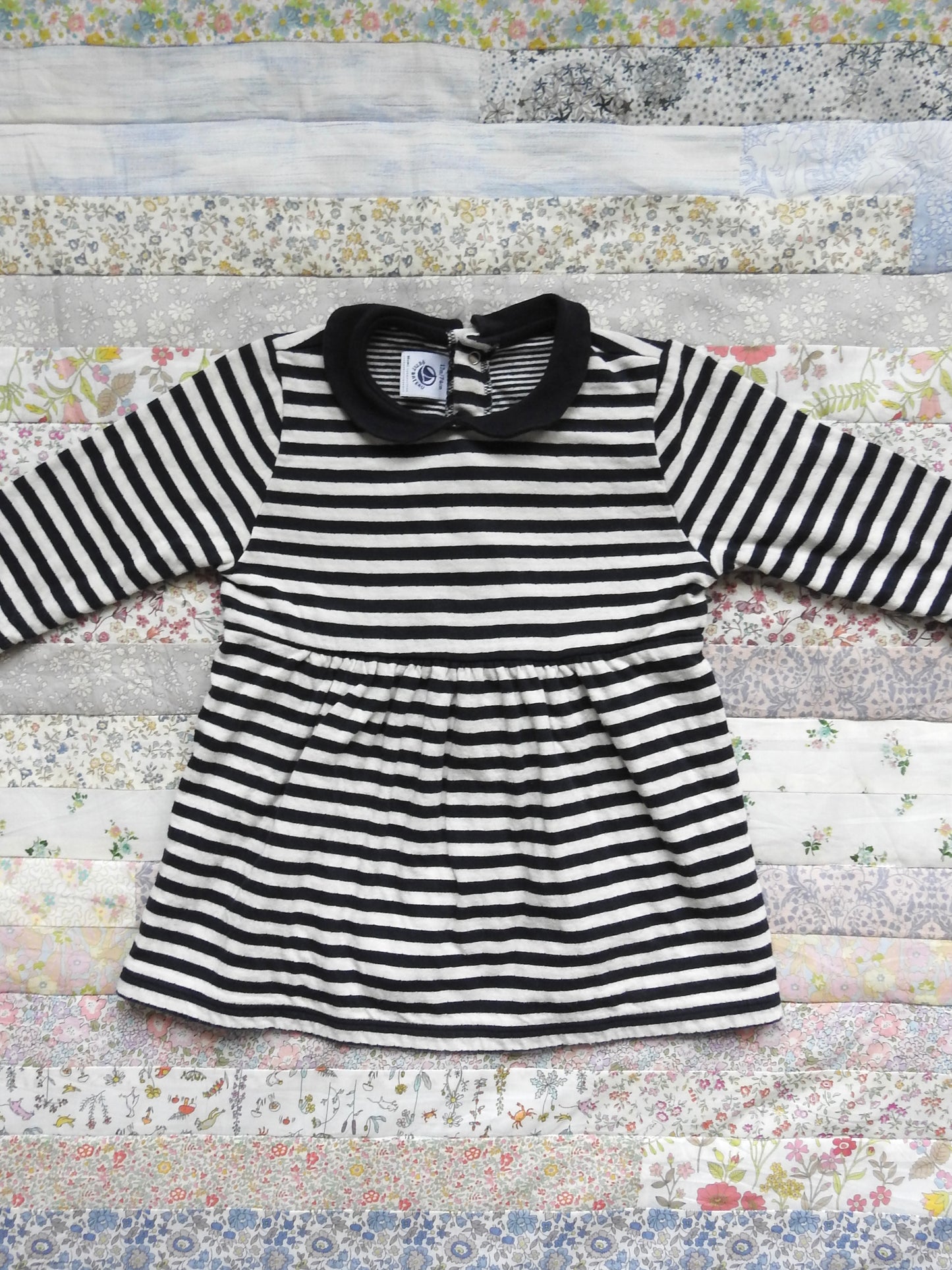 Petit Bateau Navy White Striped Long Sleeve Dress 12M