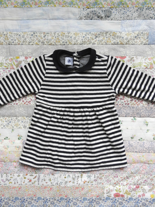 Petit Bateau Navy White Striped Long Sleeve Dress 12M