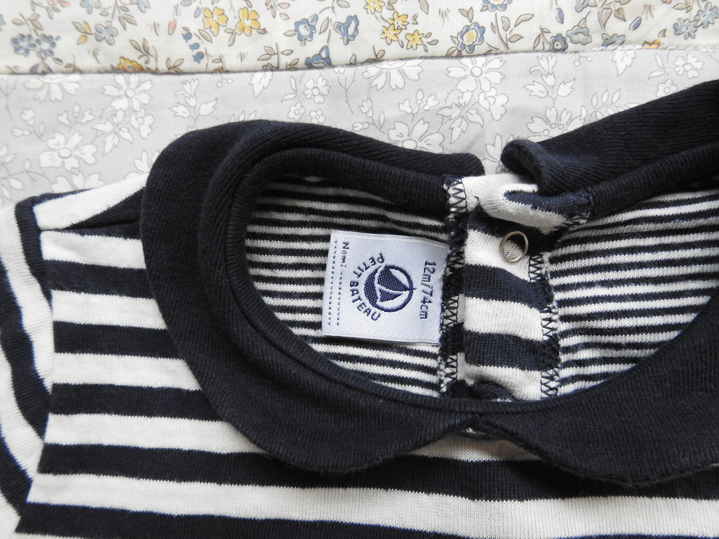 Petit Bateau Navy White Striped Long Sleeve Dress 12M