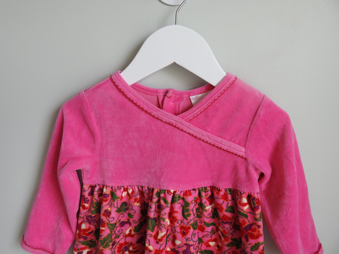 Vintage 90s/00s Hanna Andersson Pink Patterned Velour Dress 6-12M