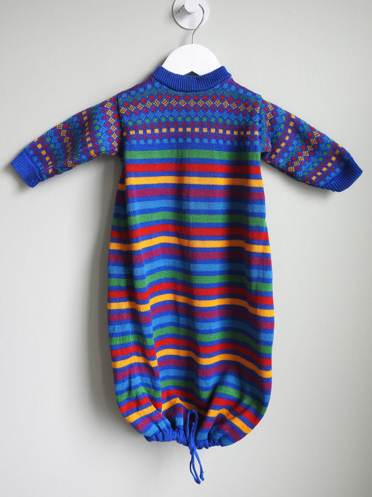 Vintage 80s Buci Baby by Susan Anderson Multicolor Striped Geometric Long Knit Gown Newborn