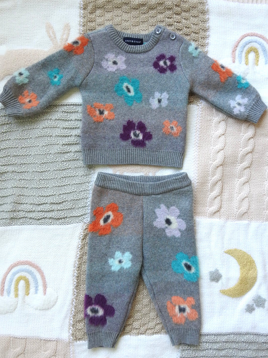 Andy & Evan Gray Floral Sweater Set 3-6M