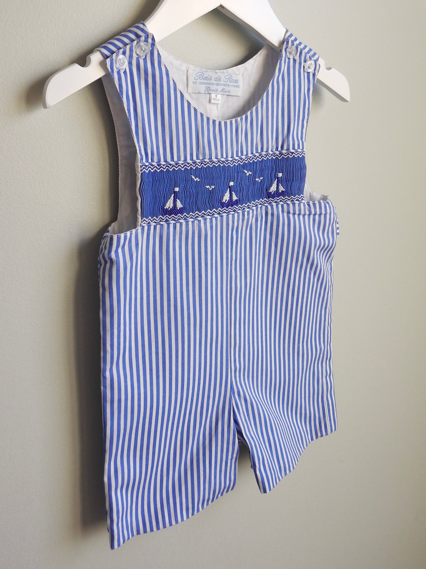 Bois de Rose Blue White Striped Smocked Sailboat Romper 6M
