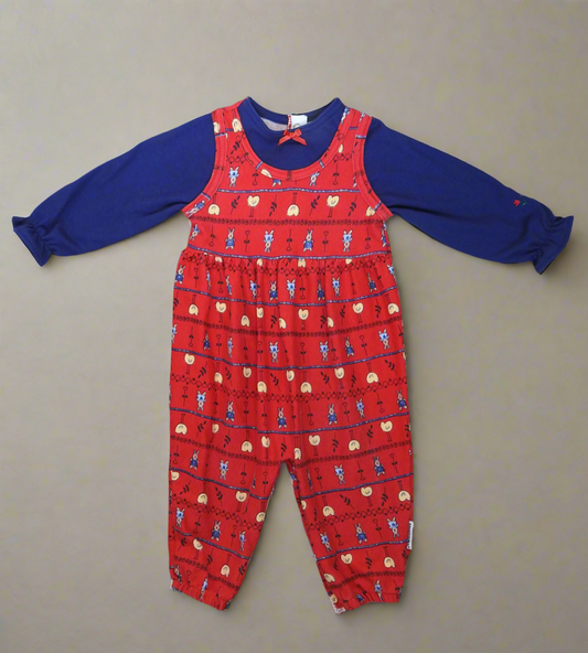 Vintage 80s/90s Healthtex Red Blue Animal Print Romper 12M