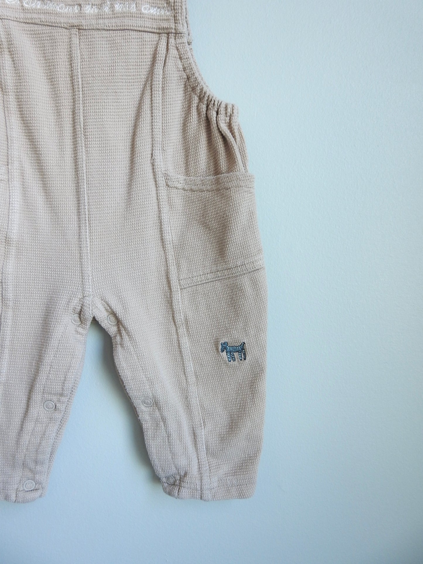 Vintage 90s Lullaby Club 'Le Petit Zebre' Beige Overalls 3-6M