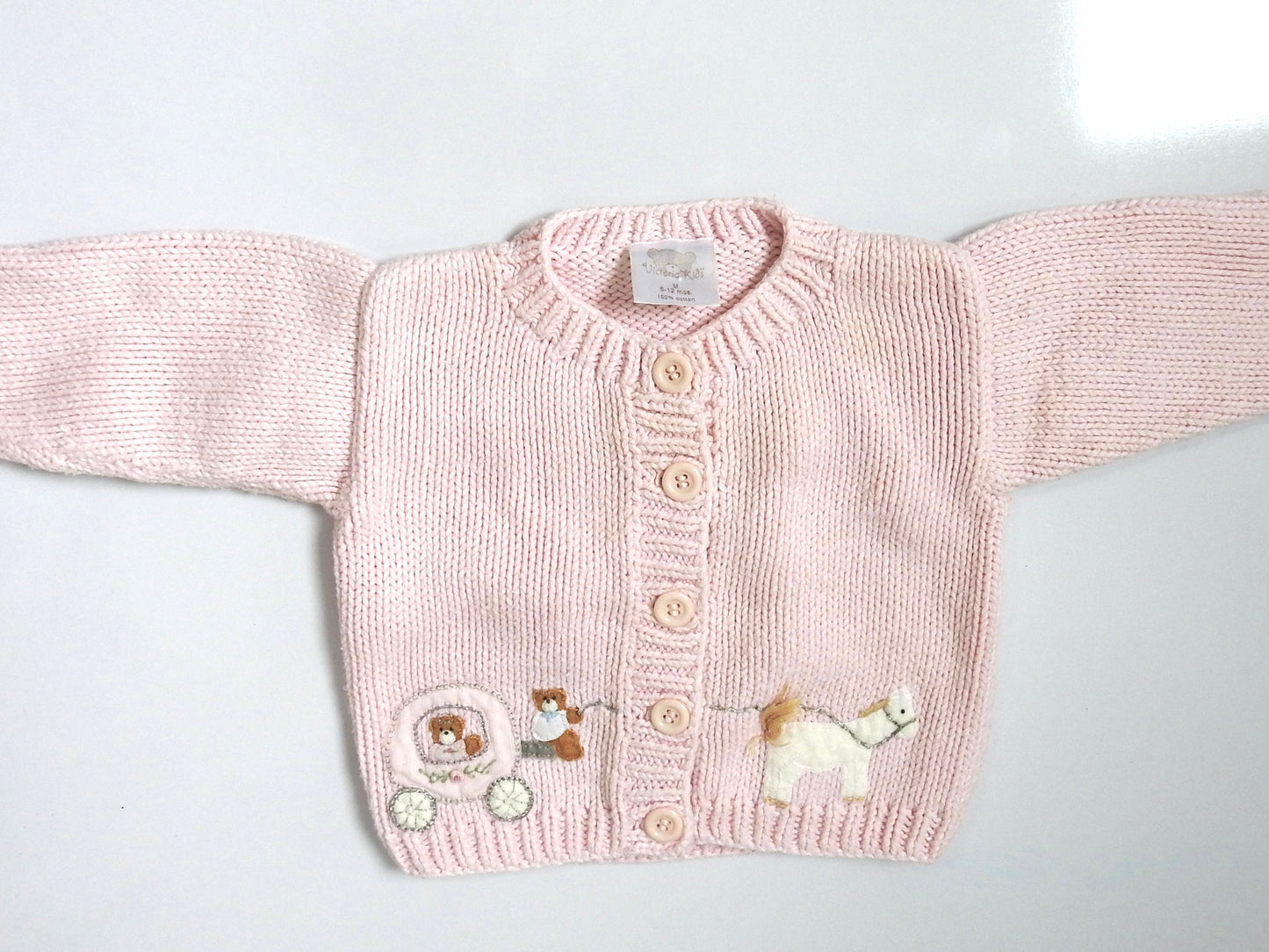 Vintage 00s Victoria Kids Pink Cinderella Teddy Bear Cardigan 6-12M
