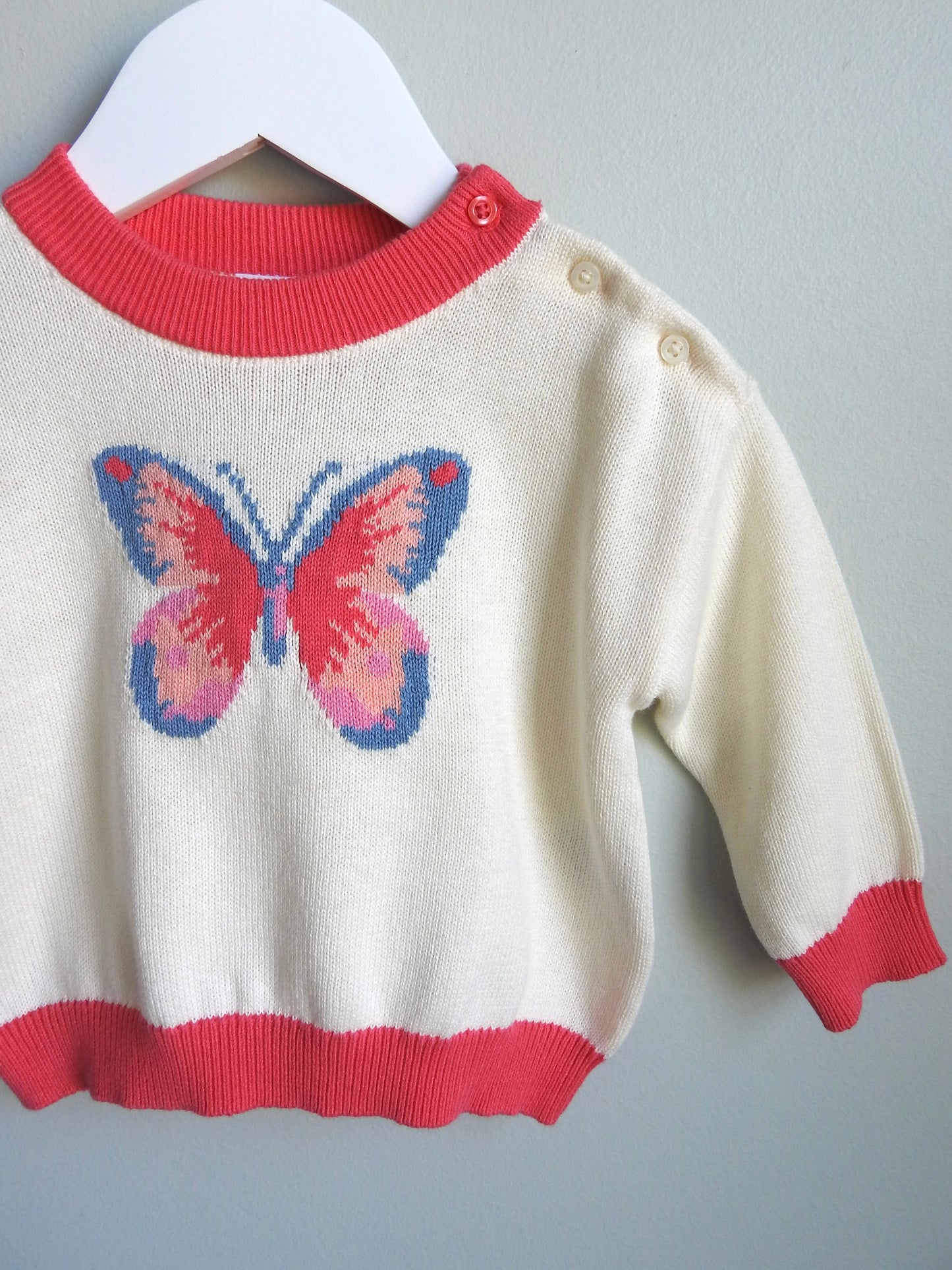 NWT Baby Gap Ivory Pink Butterfly Sweater 6-12M