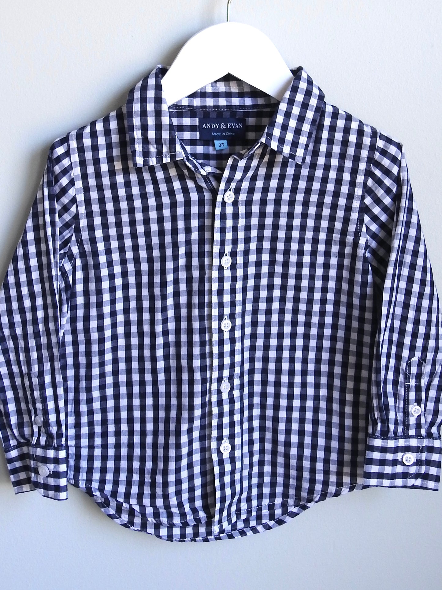 Andy & Evan Navy White Checked Long Sleeve Button Down Shirt 3Y