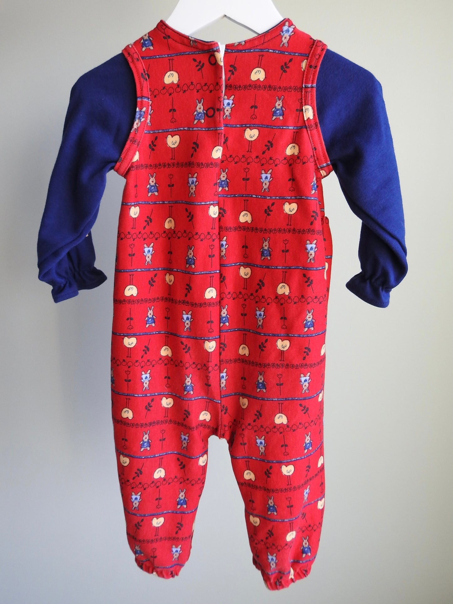 Vintage 80s/90s Healthtex Red Blue Animal Print Romper 12M