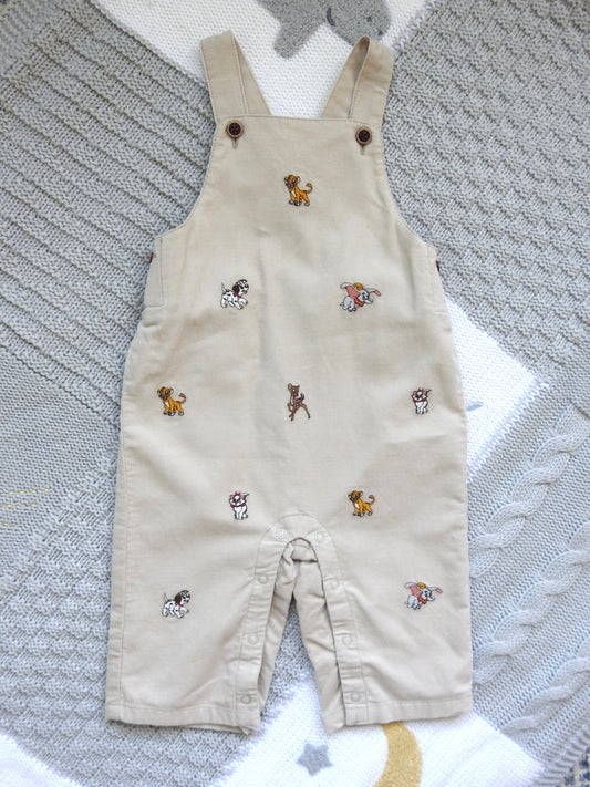 NWT Janie & Jack Disney Friends Taupe Baby Corduroy Overalls 3-6M