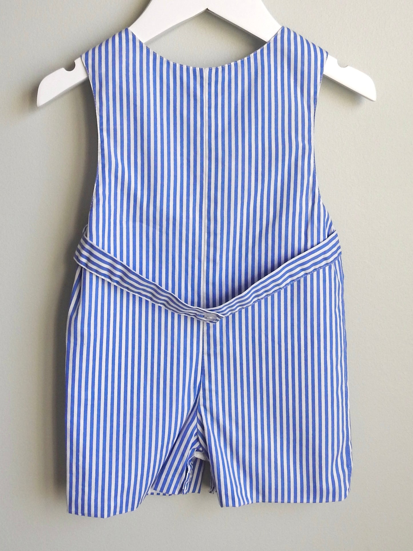 Bois de Rose Blue White Striped Smocked Sailboat Romper 6M