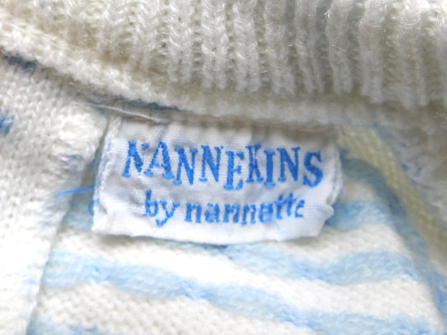 Vintage 60s/70s Nannekins by Nanette Cream Blue Patterned Sweater 3-6M