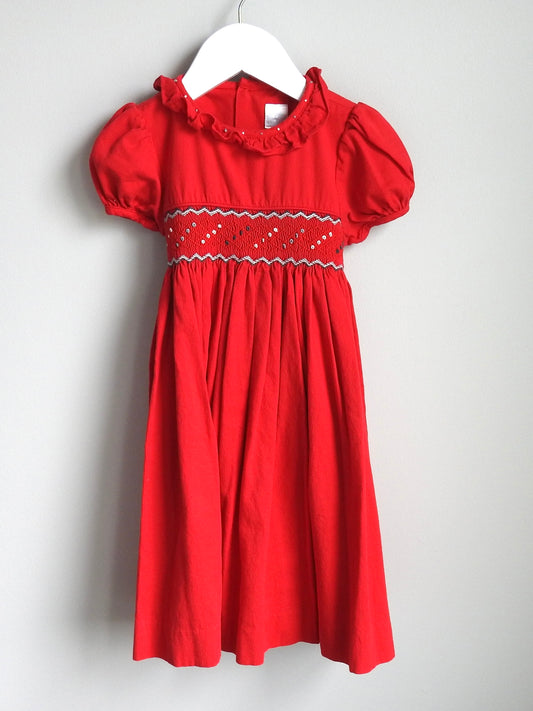 Edgehill Collection Red Corduroy Smocked Dress 4Y