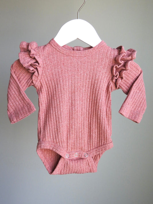 Kate Quinn Pink Long Sleeve Ruffle Bodysuit 0-3M
