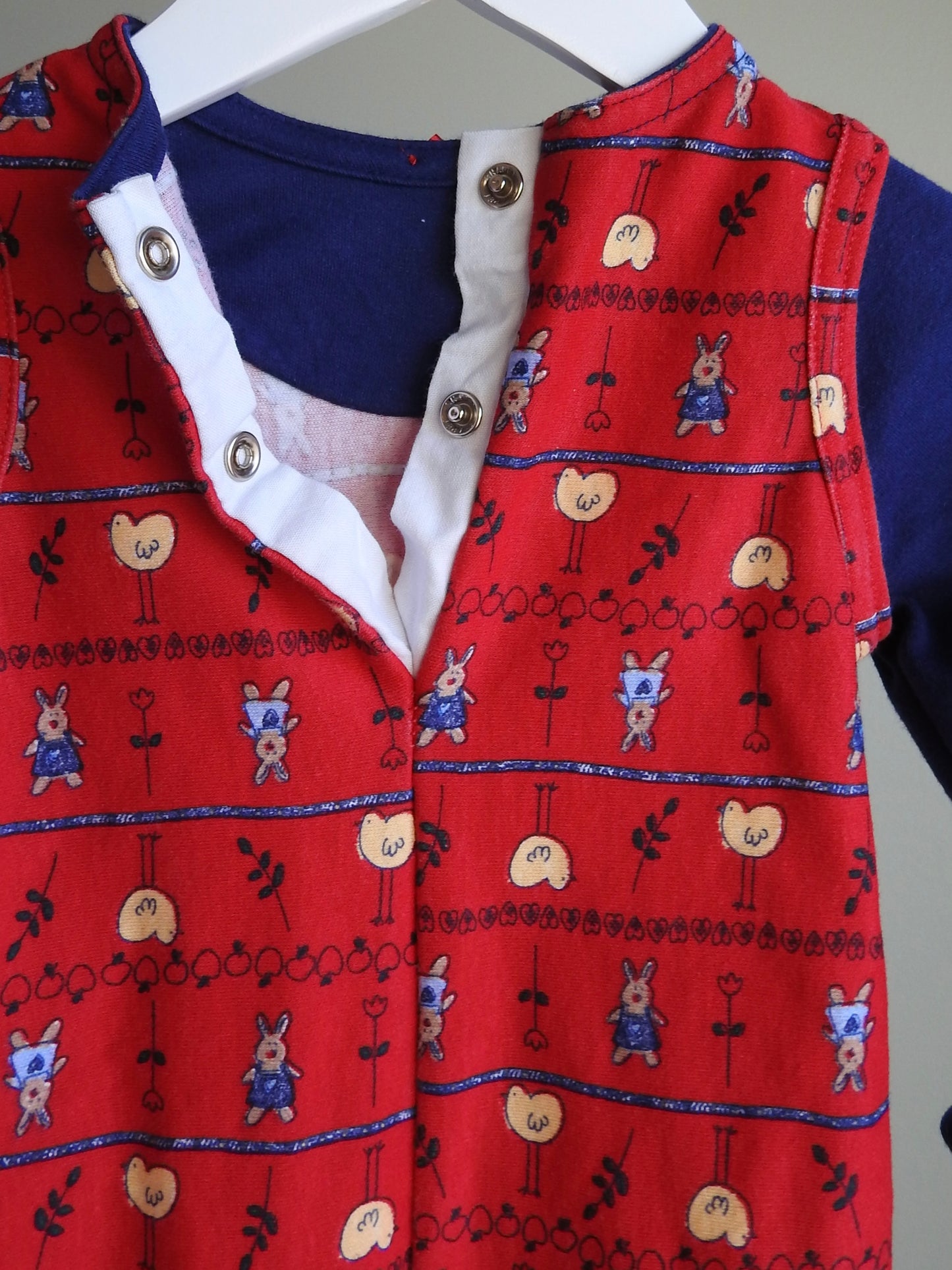 Vintage 80s/90s Healthtex Red Blue Animal Print Romper 12M