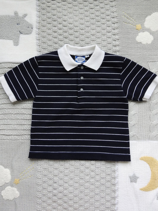 Vintage 80s/90s Carriage Boutiques by Friedknit Creations Navy Sweater Knit Polo 3Y