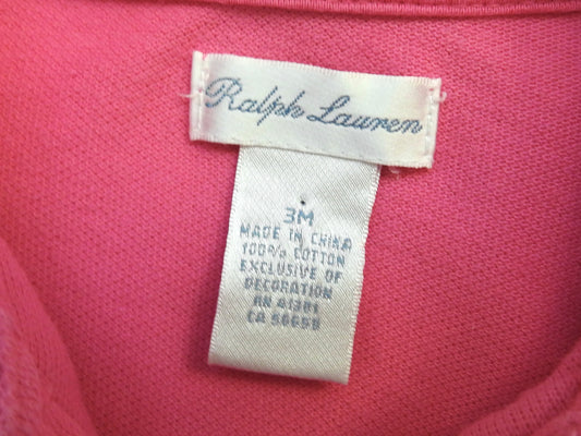 Ralph Lauren Pink Polo Collared Ruffle Bodysuit 3M