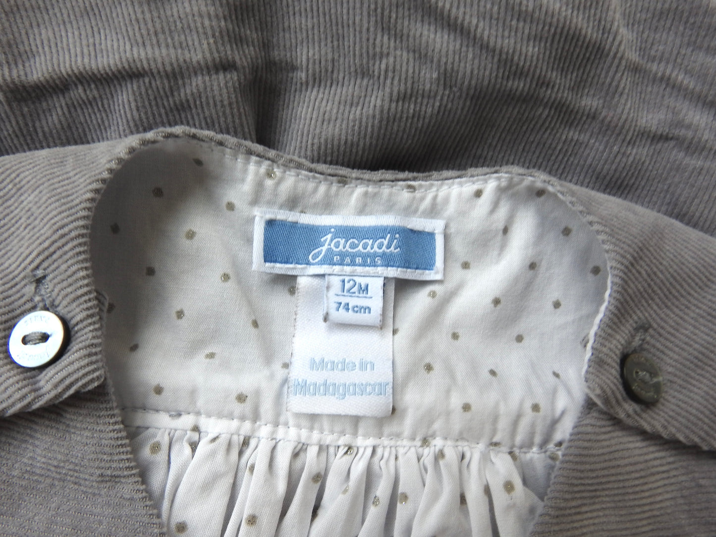 Jacadi Gray Corduroy Dress 12M